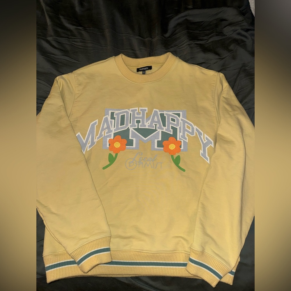 Madhappy Local Optimist Pale Yellow Fleece Crewneck Sweatshirt Size M